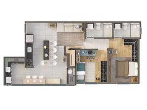2 Dormitrios com 1 sute com 67,04m - ampla varanda grill com mais de 11m  Espao Home Office  2 vagas cobertas